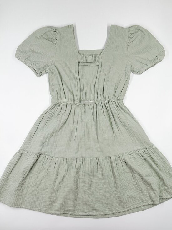 100% Cotton Gauze Mini Dress Open Back Sage Pastel Easter Cottagecore - Picture 6 of 7
